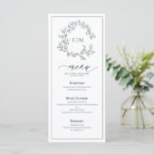 Emerald Green Leafy Crest Monogram Weddenschap Men Menu (Staand voorkant)