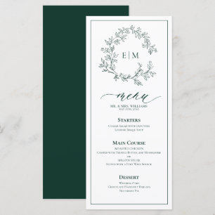 Emerald Green Leafy Crest Monogram Weddenschap Men Menu