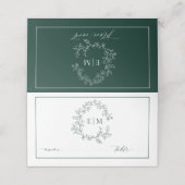 Emerald Green Leafy Crest Monogram Weddenschap Plaatskaartje (Buitenkant ongevouwen)