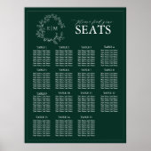 Emerald Green Leafy Crest Monogram Weddenschap Poster (Voorkant)