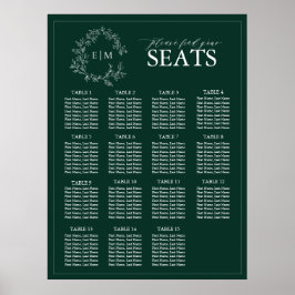 Emerald Green Leafy Crest Monogram Weddenschap Poster
