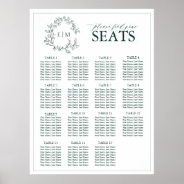 Emerald Green Leafy Crest Monogram Weddenschap Poster