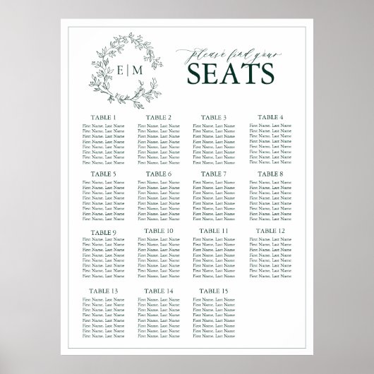 Emerald Green Leafy Crest Monogram Weddenschap Poster (Voorkant)