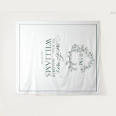 Emerald Green Leafy Crest Monogram Weddenschap Wandkleed (Voorkant (horizontaal))