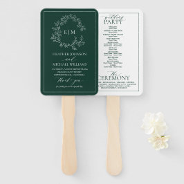 Emerald Green Leafy Crest Monogram Wedding Program Handwaaier