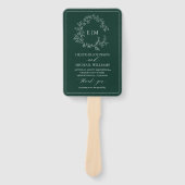 Emerald Green Leafy Crest Monogram Wedding Program Handwaaier (Voorkant)