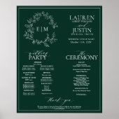 Emerald Green Leafy Crest Monogram Wedding Program Poster (Voorkant)