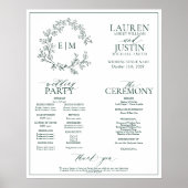 Emerald Green Leafy Crest Monogram Wedding Program Poster (Voorkant)
