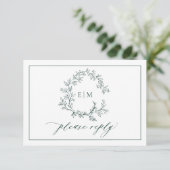Emerald Green Leafy Crest Monogram Wedding RSVP (Staand voorkant)