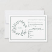 Emerald Green Leafy Crest Monogram Wedding RSVP (Achterkant)