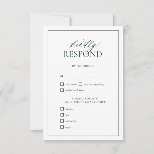 Emerald Green Leafy Crest Monogram Wedding RSVP (Achterkant)
