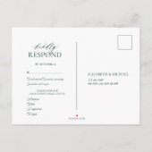 Emerald Green Leafy Crest Monogram Wedding RSVP Uitnodiging Briefkaart (Achterkant)