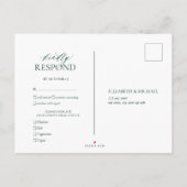 Emerald Green Leafy Crest Monogram Wedding RSVP Uitnodiging Briefkaart (Achterkant)