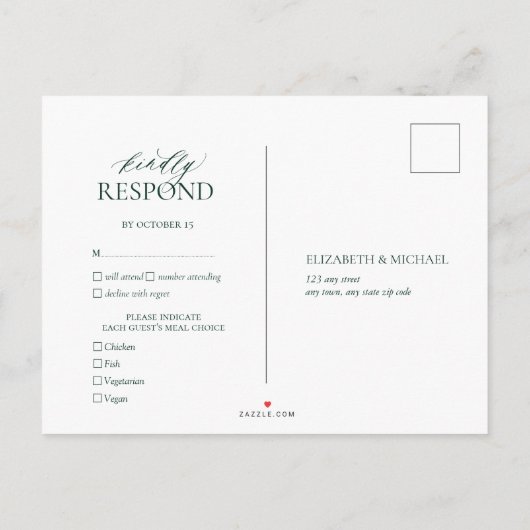 Emerald Green Leafy Crest Monogram Wedding RSVP Uitnodiging Briefkaart (Achterkant)