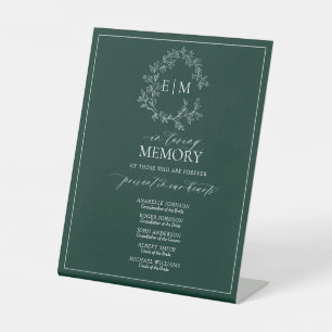 Emerald Green Leafy Monogram in liefhebbend geheug Reclamebord Met Voetstuk