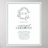 Emerald Green Leafy Monogram Unplugged Wedding Poster (Voorkant)