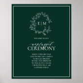 Emerald Green Leafy Monogram Unplugged Wedding Poster (Voorkant)