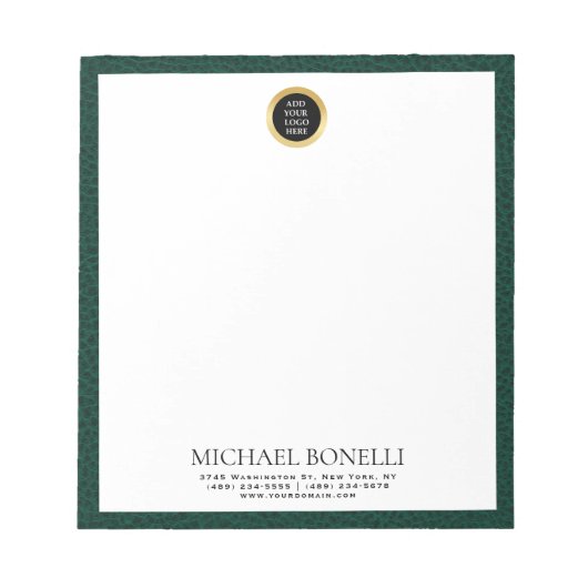 Emerald Green Leather Circle Logo professional Notitieblok (Voorkant)