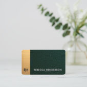 Emerald Green Leather & Gold Luxe Visitekaartje (Staand voorkant)