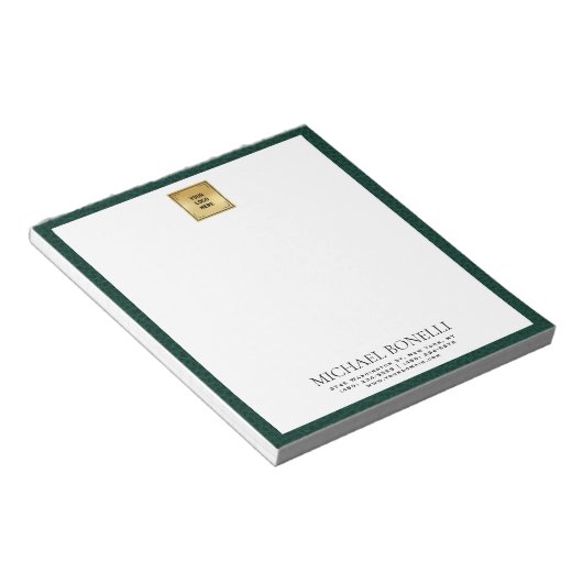 Emerald Green Leather Square Logo professional Notitieblok (Schuin)