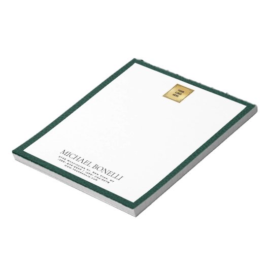 Emerald Green Leather Square Logo professional Notitieblok (Linkerzijde)