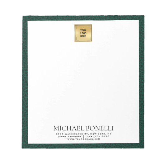 Emerald Green Leather Square Logo professional Notitieblok (Voorkant)