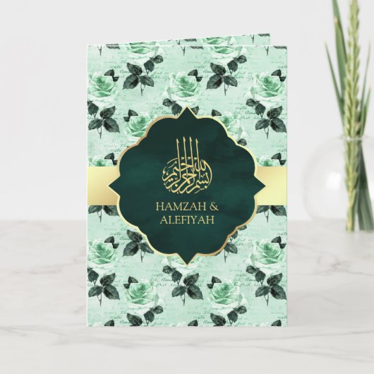 Emerald Green Leaves en Mint Rozen Muslim Wedding (Voorkant)