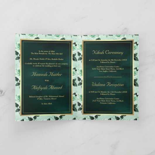 Emerald Green Leaves en Mint Rozen Muslim Wedding (Binnen)