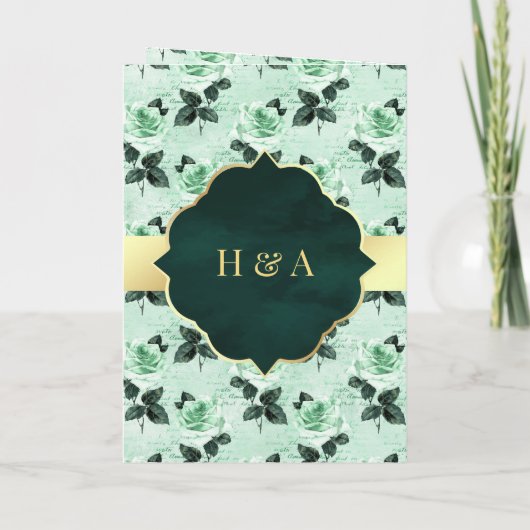 Emerald Green Leaves en Mint Rozen Muslim Wedding (Achterkant)
