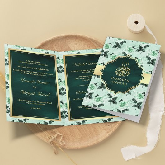 Emerald Green Leaves en Mint Rozen Muslim Wedding