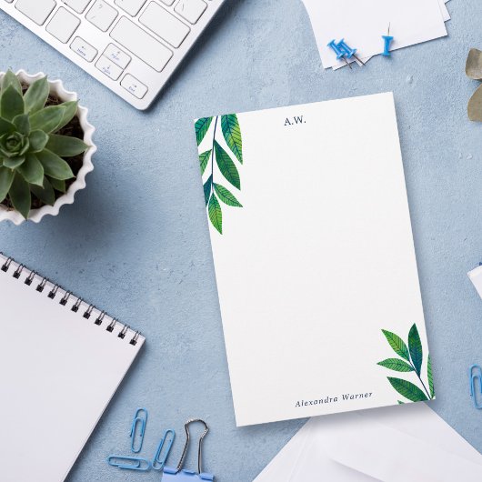 Emerald Green Leaves Monogram Briefpapier