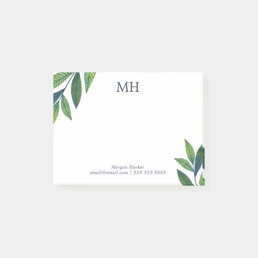 Emerald Green Leaves Monogram Post-it® Notes (Voorkant)