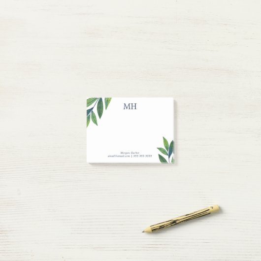 Emerald Green Leaves Monogram Post-it® Notes (Op bureau)
