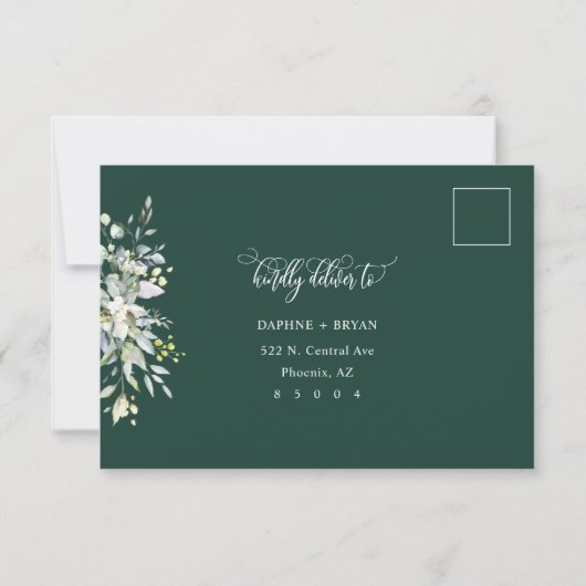 Emerald Green Leaves-reactie met adresdrager RSVP Kaartje (Achterkant)