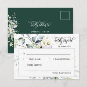 Emerald Green Leaves-reactie met adresdrager RSVP Kaartje (Voorkant / Achterkant)