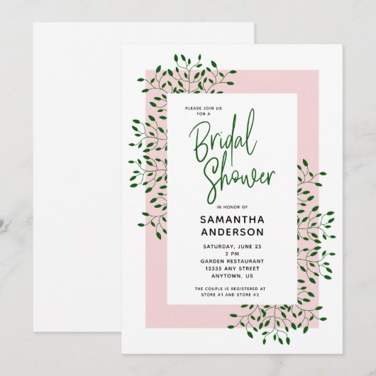 Emerald Green Leaves Script Roze Vrijgezellenfeest Kaart (Voorkant / Achterkant)