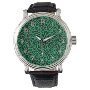 Emerald Green Leoopard Animal Print Watch Horloge