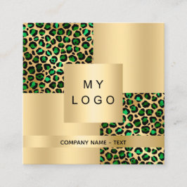 Emerald green leopard gold model logo QR code Vierkante Visitekaartje