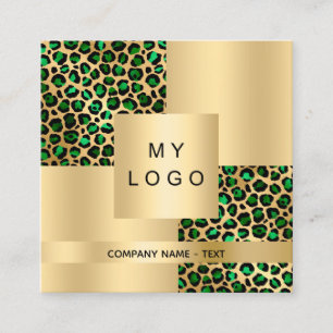 Emerald green leopard gold model logo QR code Vierkante Visitekaartje