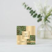 Emerald green leopard gold model logo QR code Vierkante Visitekaartje (Staand voorkant)