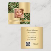 Emerald green leopard gouden foto QR-code Vierkante Visitekaartje (Voorkant / Achterkant)