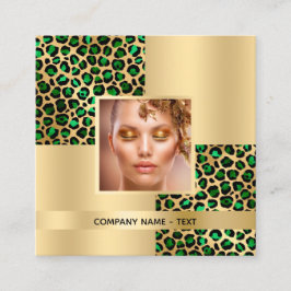 Emerald green leopard gouden foto QR-code Vierkante Visitekaartje