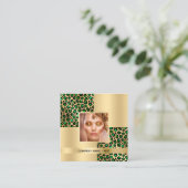 Emerald green leopard gouden foto QR-code Vierkante Visitekaartje (Staand voorkant)