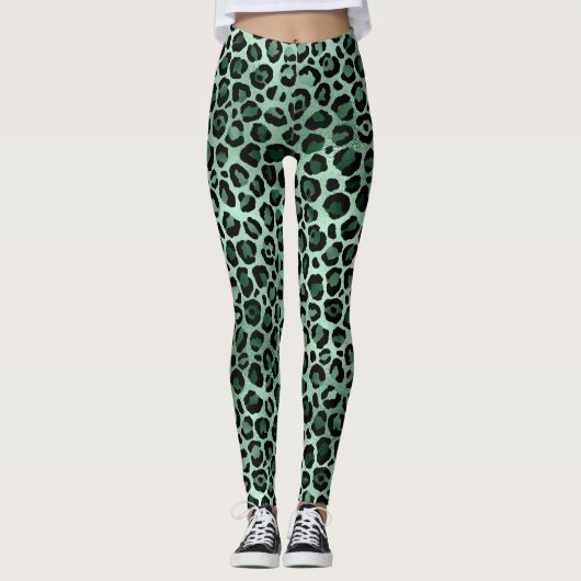 Emerald Green Leopard Leggings (Voorkant)