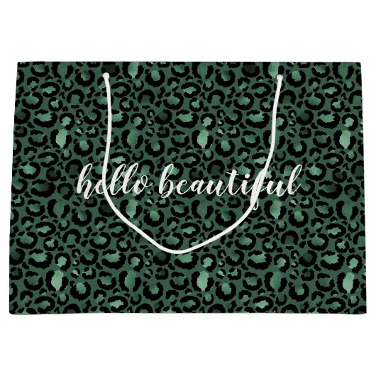Emerald Green Leopard Print gepersonaliseerde prij Groot Cadeauzakje (Voorkant)