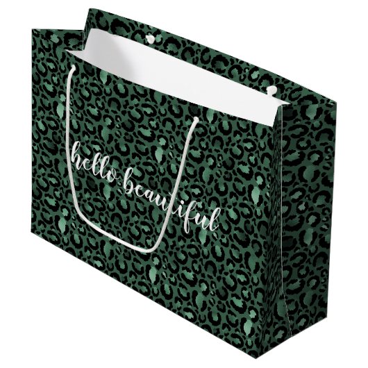 Emerald Green Leopard Print gepersonaliseerde prij Groot Cadeauzakje (Voorkant Gekanteld)