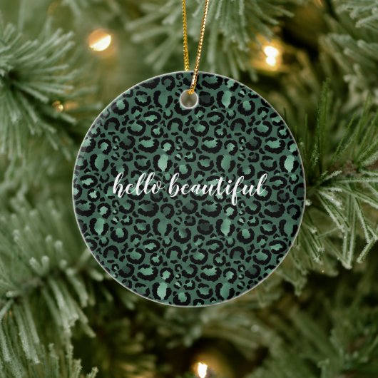 Emerald Green Leopard Print Keramisch Ornament (Boom)