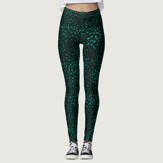 Emerald Green Leopard Print Leggings (Voorkant)