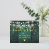 Emerald Green Lights Wood Song Request RSVP Uitnodiging Briefkaart (Staand voorkant)