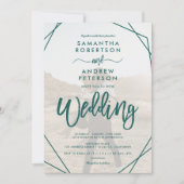 Emerald green lijst, eenvoudig fotoscript bruiloft kaart (Voorkant)